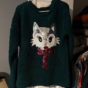 Green Sweater with Sequin Accents